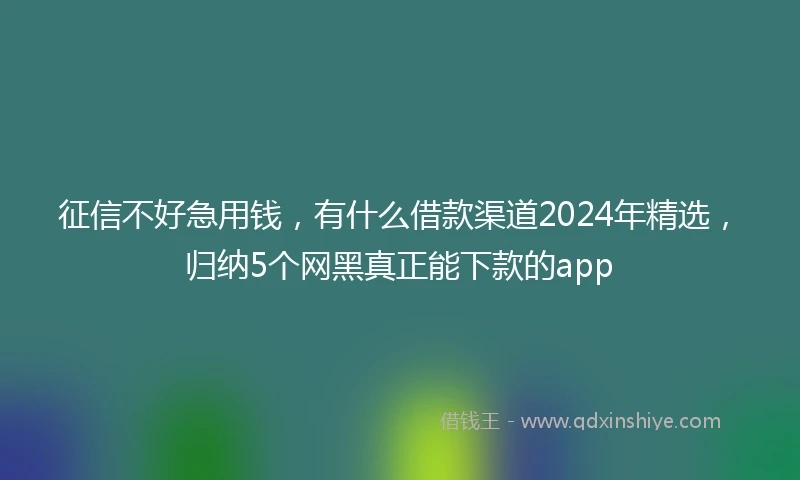 征信不好急用钱，有什么借款渠道2024年精选，归纳5个网黑真正能下款的app