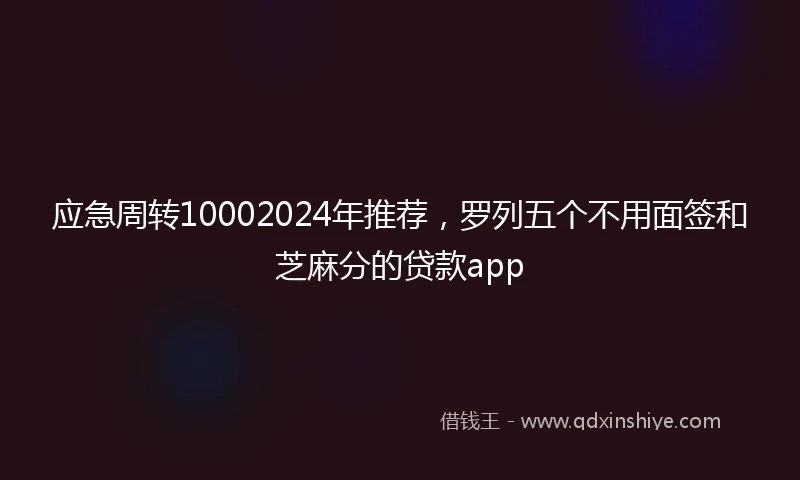 应急周转10002024年推荐，罗列五个不用面签和芝麻分的贷款app