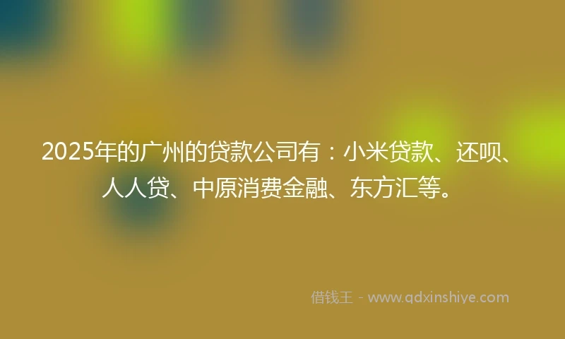 2025年的广州的贷款公司有：小米贷款、还呗、人人贷、中原消费金融、东方汇等。