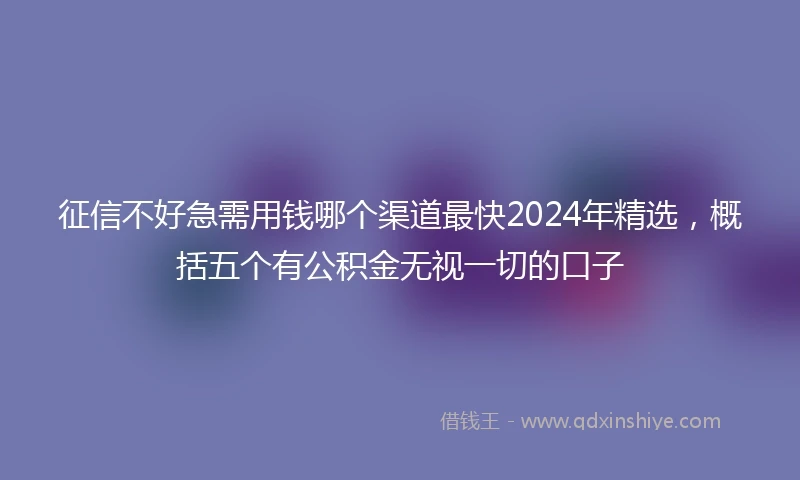 征信不好急需用钱哪个渠道最快2024年精选，概括五个有公积金无视一切的口子