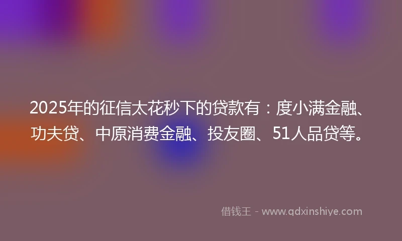 2025年的征信太花秒下的贷款有：度小满金融、功夫贷、中原消费金融、投友圈、51人品贷等。