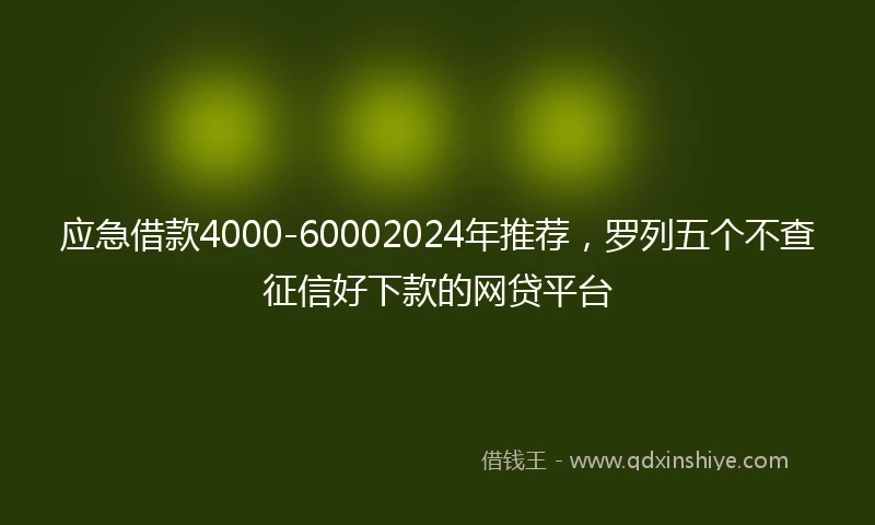 应急借款4000-60002024年推荐，罗列五个不查征信好下款的网贷平台