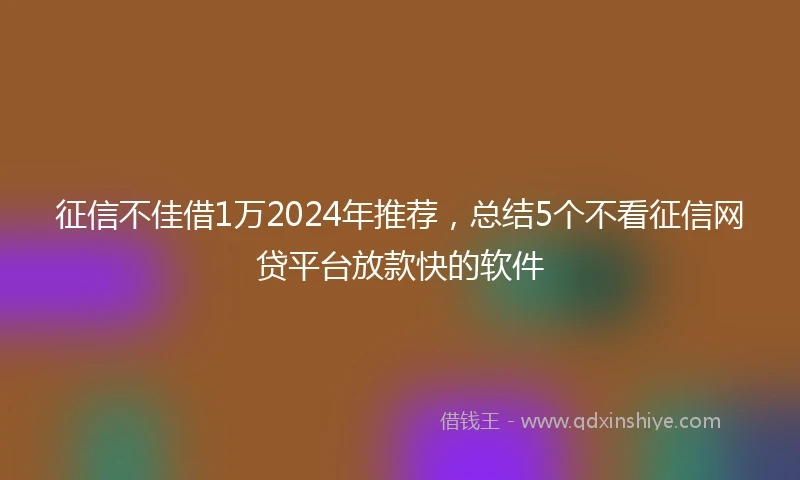征信不佳借1万2024年推荐，总结5个不看征信网贷平台放款快的软件