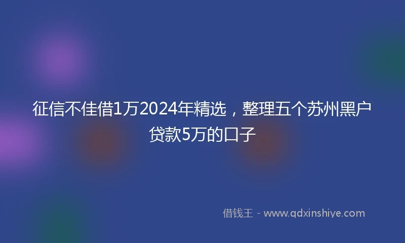 征信不佳借1万2024年精选，整理五个苏州黑户贷款5万的口子