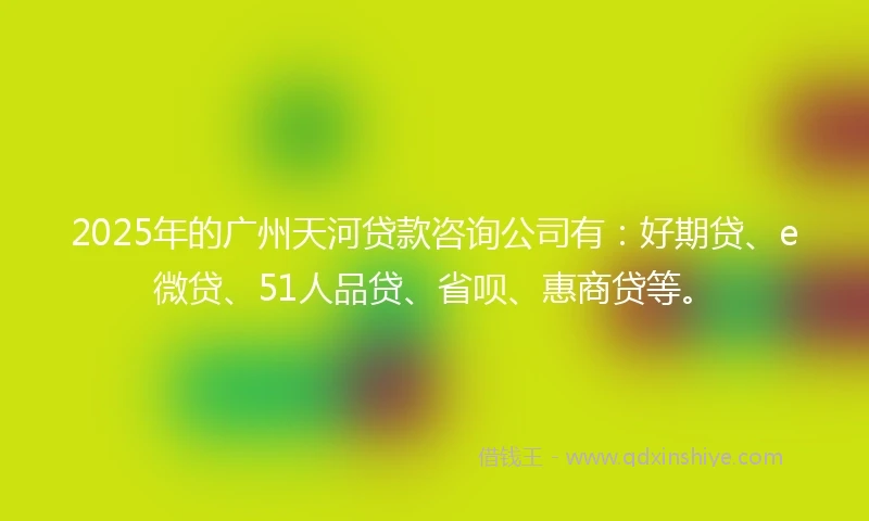 2025年的广州天河贷款咨询公司有：好期贷、e微贷、51人品贷、省呗、惠商贷等。