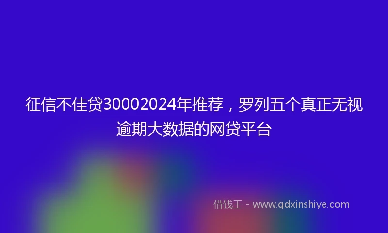 征信不佳贷30002024年推荐，罗列五个真正无视逾期大数据的网贷平台