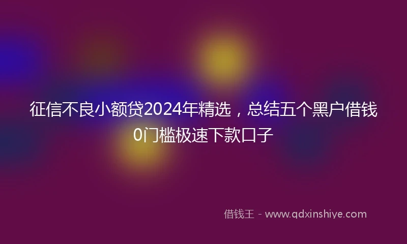 征信不良小额贷2024年精选，总结五个黑户借钱0门槛极速下款口子