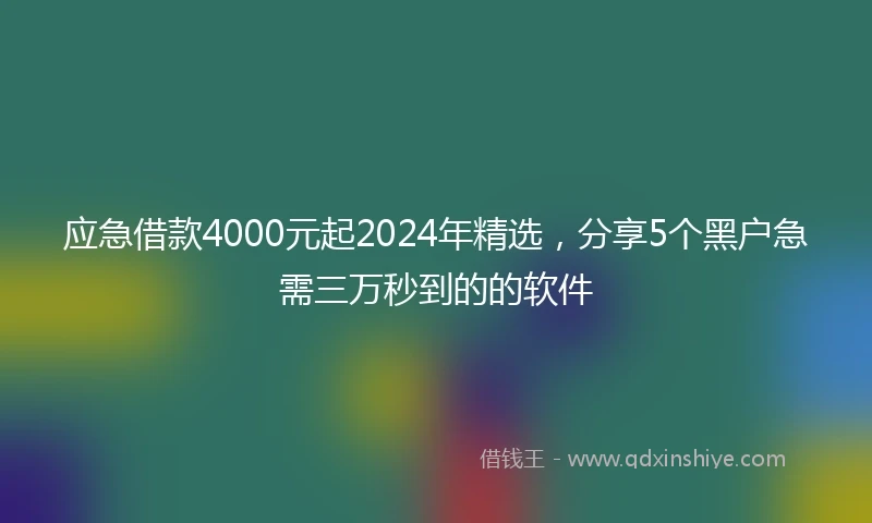 应急借款4000元起2024年精选，分享5个黑户急需三万秒到的的软件