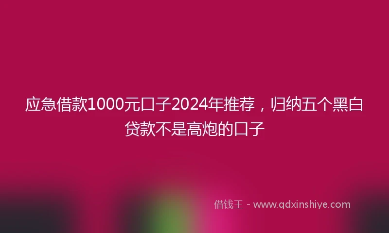 应急借款1000元口子2024年推荐，归纳五个黑白贷款不是高炮的口子