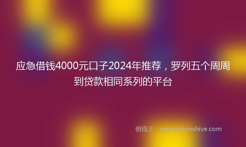 应急借钱4000元口子2024年推荐，罗列五个周周到贷款相同系列的平台