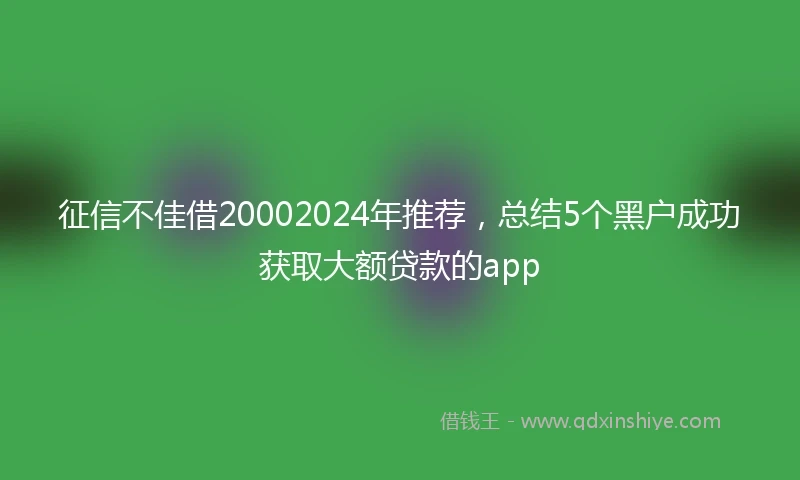 征信不佳借20002024年推荐，总结5个黑户成功获取大额贷款的app