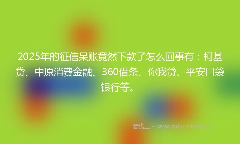 2025年的征信呆账竟然下款了怎么回事有：柯基贷、中原消费金融、360借条、你我贷、平安口袋银行等。