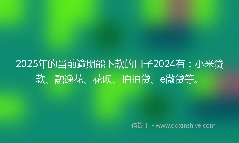 2025年的当前逾期能下款的口子2024有：小米贷款、融逸花、花呗、拍拍贷、e微贷等。