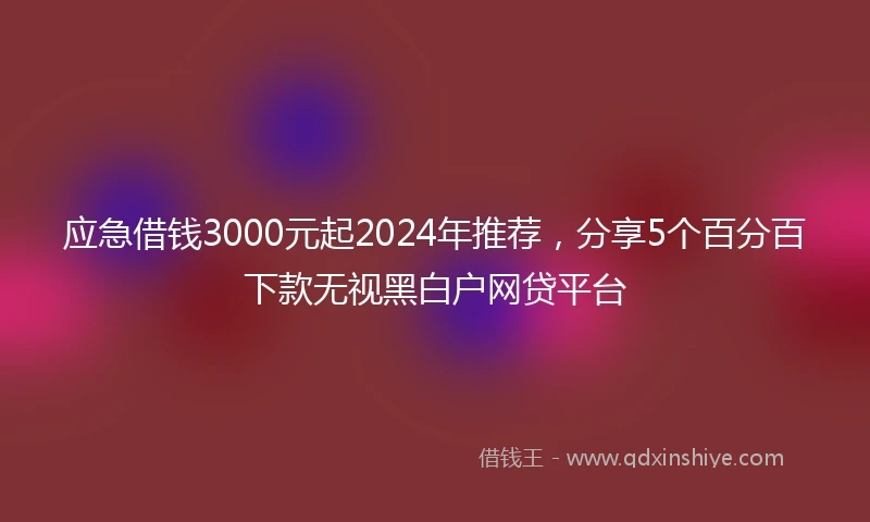 应急借钱3000元起2024年推荐，分享5个百分百下款无视黑白户网贷平台