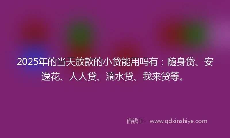 2025年的当天放款的小贷能用吗有：随身贷、安逸花、人人贷、滴水贷、我来贷等。