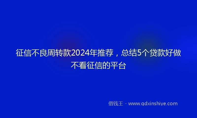 征信不良周转款2024年推荐，总结5个贷款好做不看征信的平台