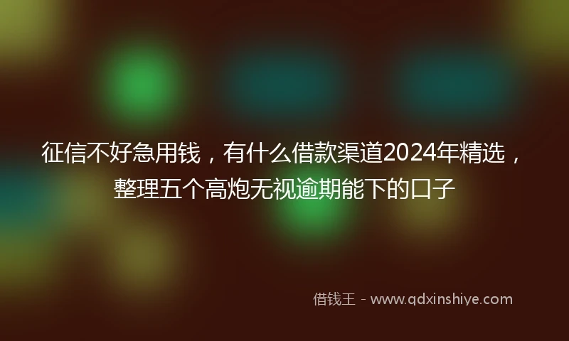 征信不好急用钱，有什么借款渠道2024年精选，整理五个高炮无视逾期能下的口子