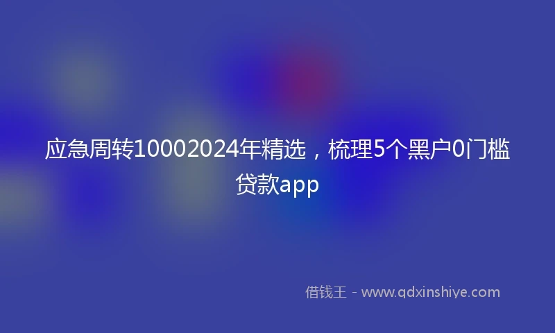 应急周转10002024年精选，梳理5个黑户0门槛贷款app