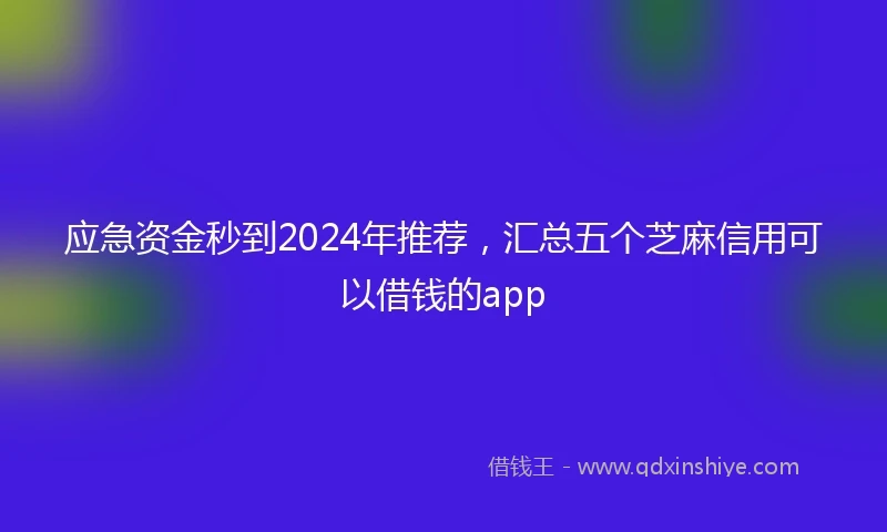应急资金秒到2024年推荐，汇总五个芝麻信用可以借钱的app