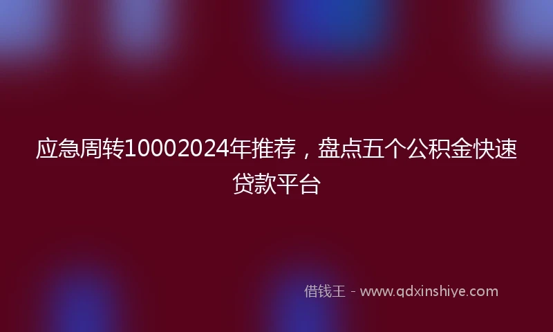 应急周转10002024年推荐，盘点五个公积金快速贷款平台