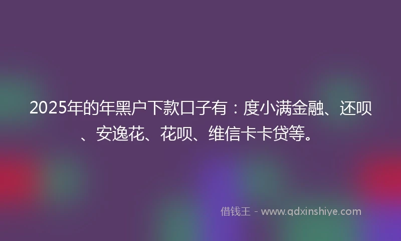2025年的年黑户下款口子有：度小满金融、还呗、安逸花、花呗、维信卡卡贷等。