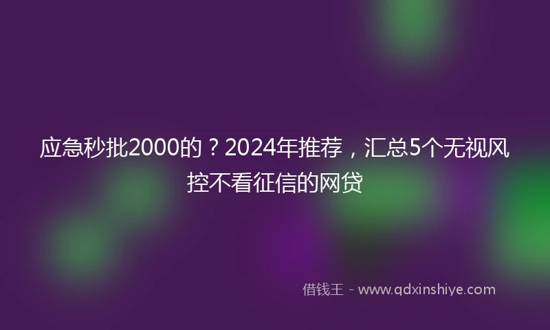 应急秒批2000的？2024年推荐，汇总5个无视风控不看征信的网贷
