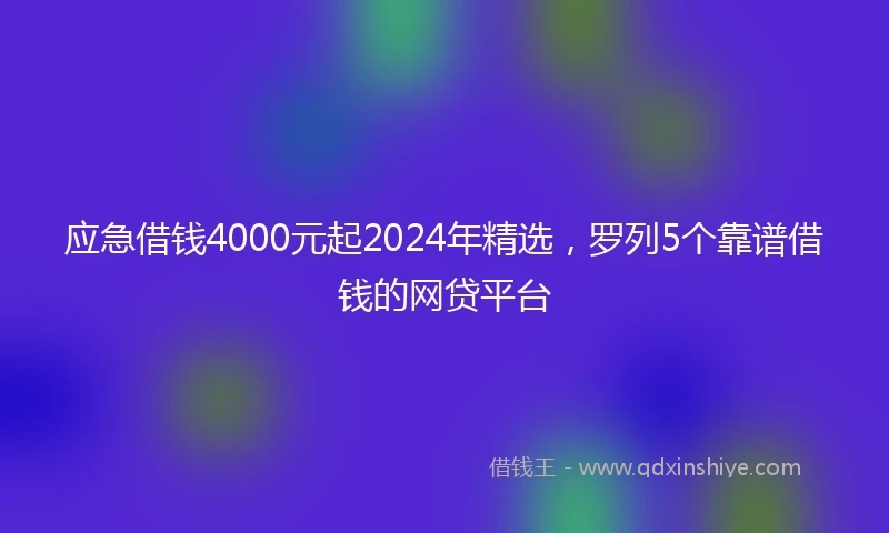 应急借钱4000元起2024年精选，罗列5个靠谱借钱的网贷平台