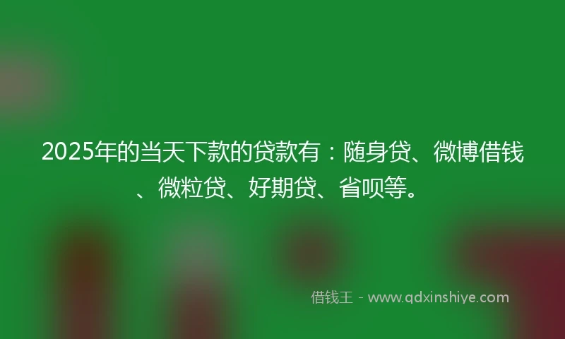 2025年的当天下款的贷款有：随身贷、微博借钱、微粒贷、好期贷、省呗等。