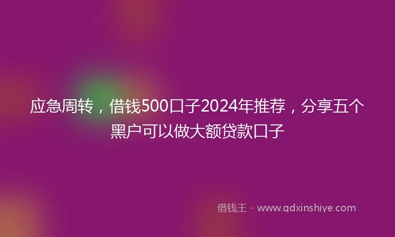 应急周转，借钱500口子2024年推荐，分享五个黑户可以做大额贷款口子
