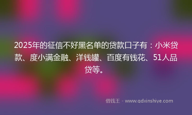 2025年的征信不好黑名单的贷款口子有：小米贷款、度小满金融、洋钱罐、百度有钱花、51人品贷等。