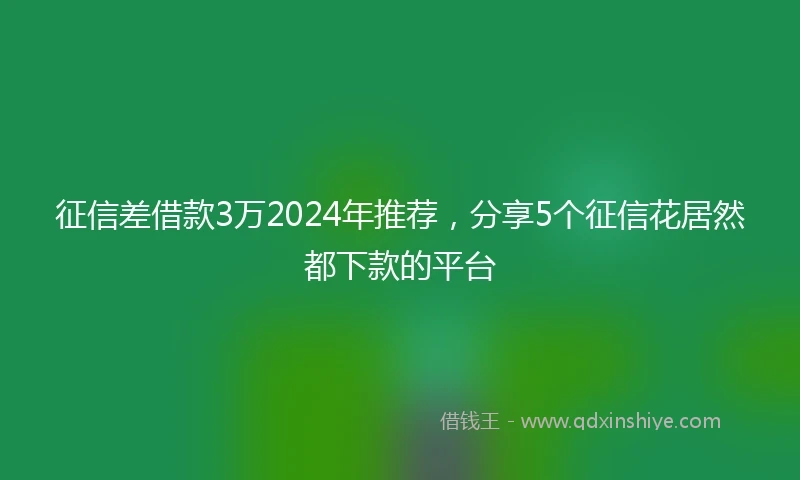 征信差借款3万2024年推荐，分享5个征信花居然都下款的平台