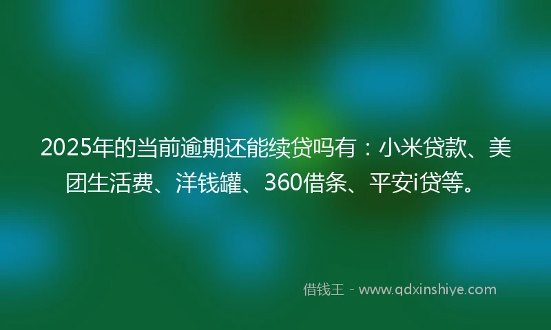 2025年的当前逾期还能续贷吗有：小米贷款、美团生活费、洋钱罐、360借条、平安i贷等。