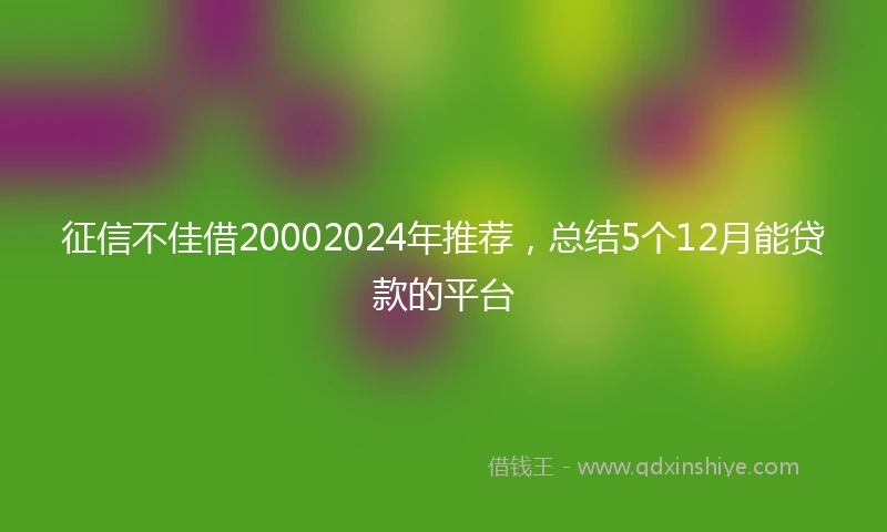 征信不佳借20002024年推荐，总结5个12月能贷款的平台