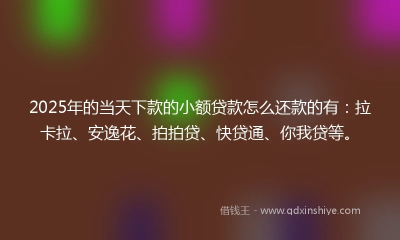 2025年的当天下款的小额贷款怎么还款的有：拉卡拉、安逸花、拍拍贷、快贷通、你我贷等。