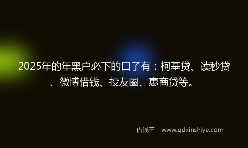 2025年的年黑户必下的口子有：柯基贷、读秒贷、微博借钱、投友圈、惠商贷等。