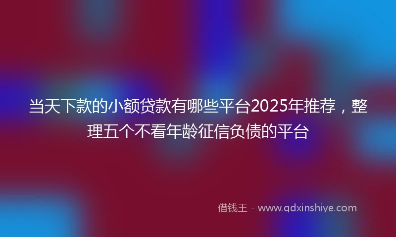 当天下款的小额贷款有哪些平台2025年推荐，整理五个不看年龄征信负债的平台