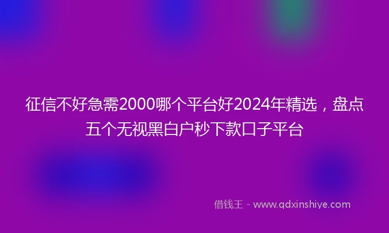 征信不好急需2000哪个平台好2024年精选，盘点五个无视黑白户秒下款口子平台