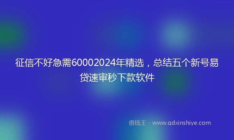 征信不好急需60002024年精选，总结五个新号易贷速审秒下款软件
