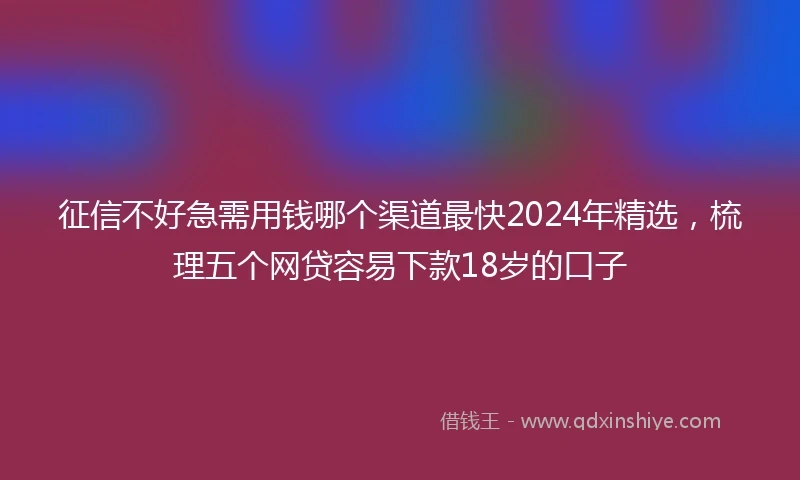 征信不好急需用钱哪个渠道最快2024年精选，梳理五个网贷容易下款18岁的口子