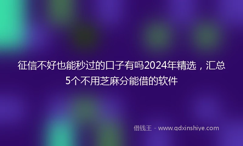 征信不好也能秒过的口子有吗2024年精选，汇总5个不用芝麻分能借的软件