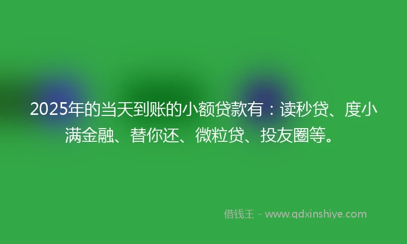 2025年的当天到账的小额贷款有：读秒贷、度小满金融、替你还、微粒贷、投友圈等。