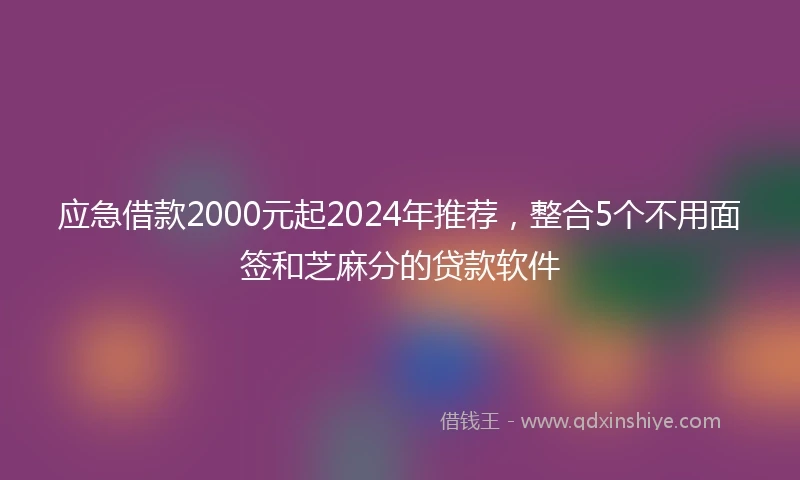 应急借款2000元起2024年推荐，整合5个不用面签和芝麻分的贷款软件