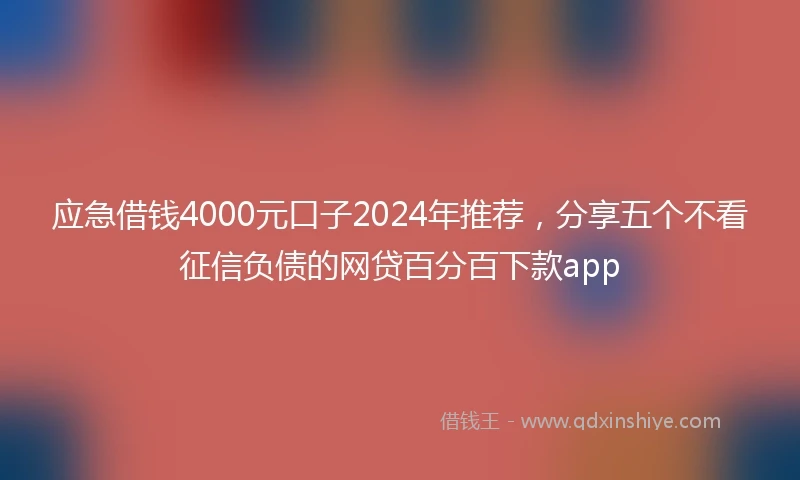 应急借钱4000元口子2024年推荐，分享五个不看征信负债的网贷百分百下款app