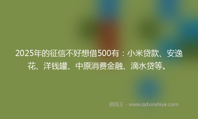 2025年的征信不好想借500有：小米贷款、安逸花、洋钱罐、中原消费金融、滴水贷等。