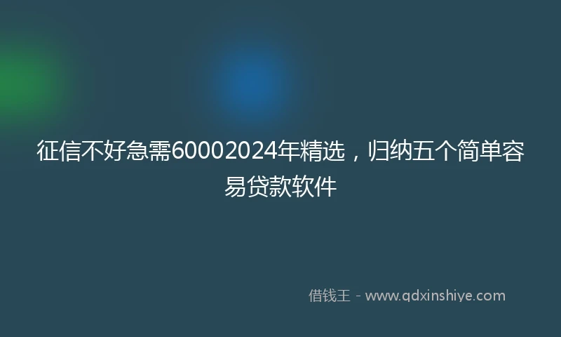 征信不好急需60002024年精选，归纳五个简单容易贷款软件