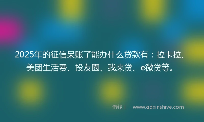 2025年的征信呆账了能办什么贷款有：拉卡拉、美团生活费、投友圈、我来贷、e微贷等。