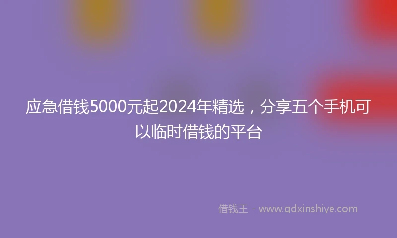 应急借钱5000元起2024年精选，分享五个手机可以临时借钱的平台
