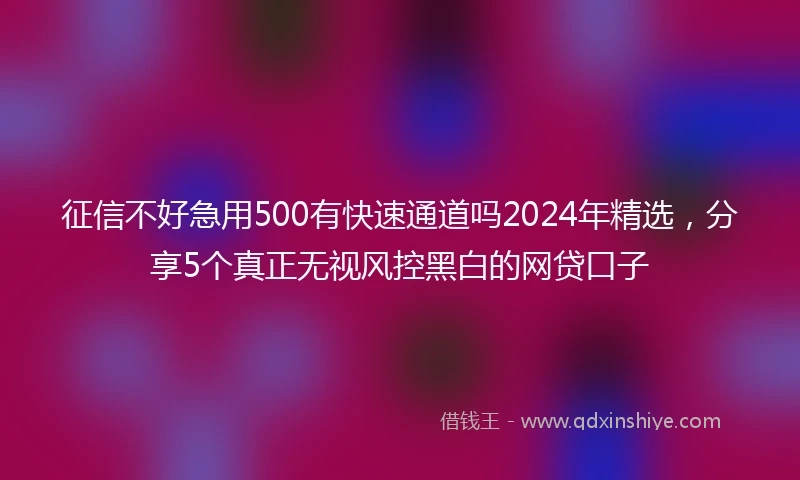 征信不好急用500有快速通道吗2024年精选，分享5个真正无视风控黑白的网贷口子