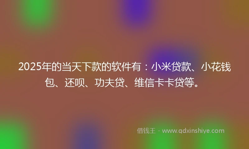 2025年的当天下款的软件有：小米贷款、小花钱包、还呗、功夫贷、维信卡卡贷等。