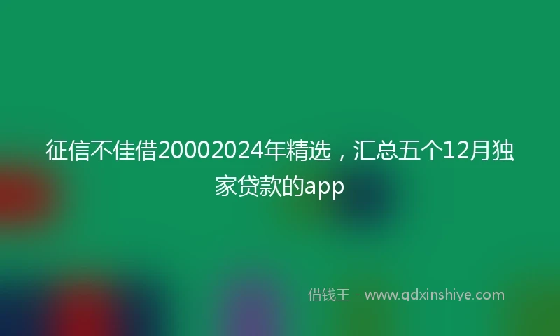 征信不佳借20002024年精选，汇总五个12月独家贷款的app